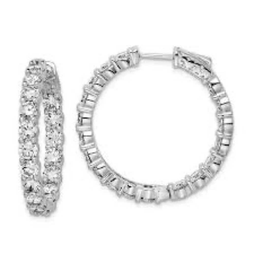 Inside Out Cubic Zirconia Sterling Silver Hoop Earrings - So much sparkle! - Picture 2 of 4